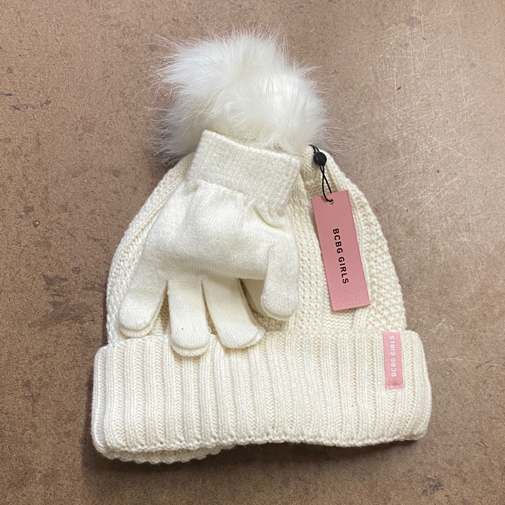 BCBGirls Ivory Knit Hat and Glove Set